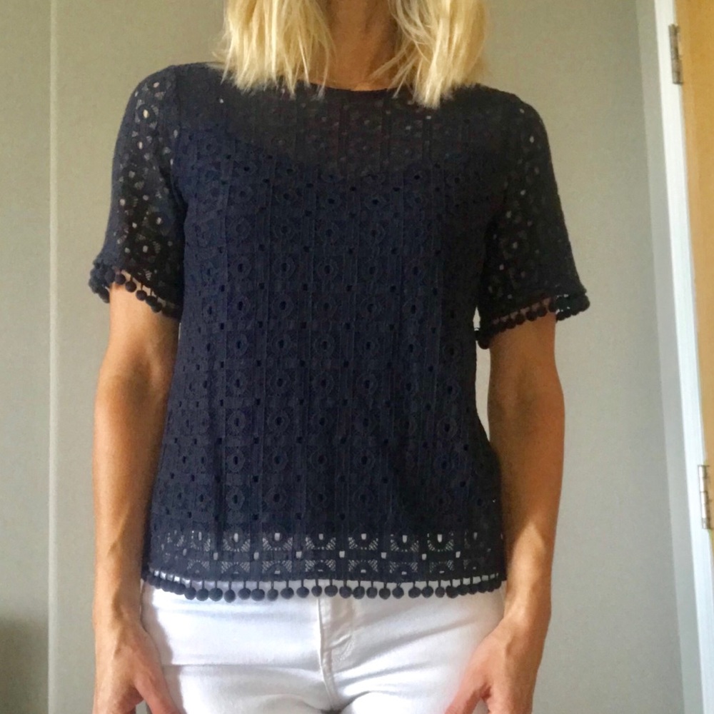 Banana Republic Navy Cotton Lace Blouse